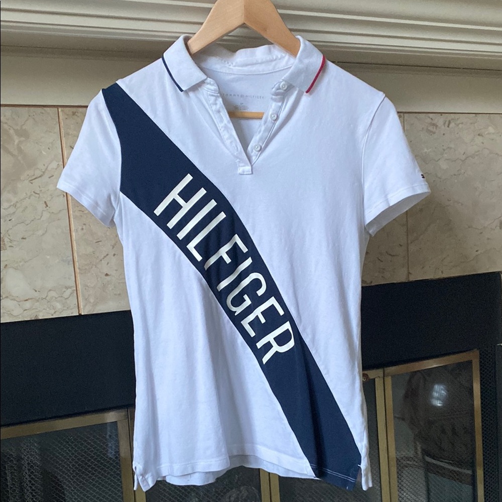 Tommy Hilfiger White Polo Shirt with Navy Stripe